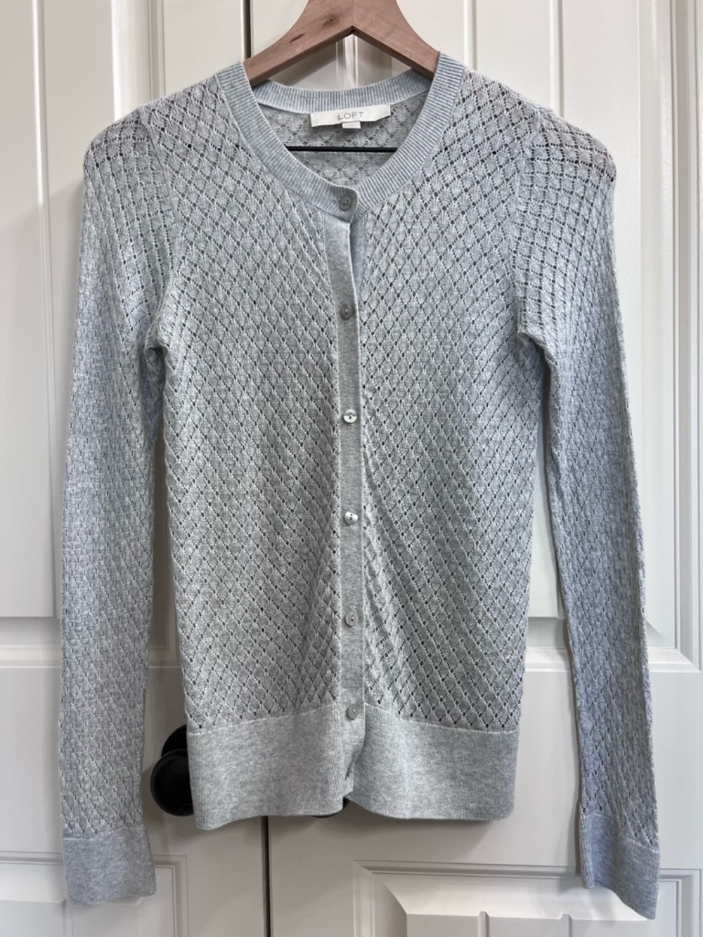 Loft Womens Pointelle Cardigan in Gray, Size XS
